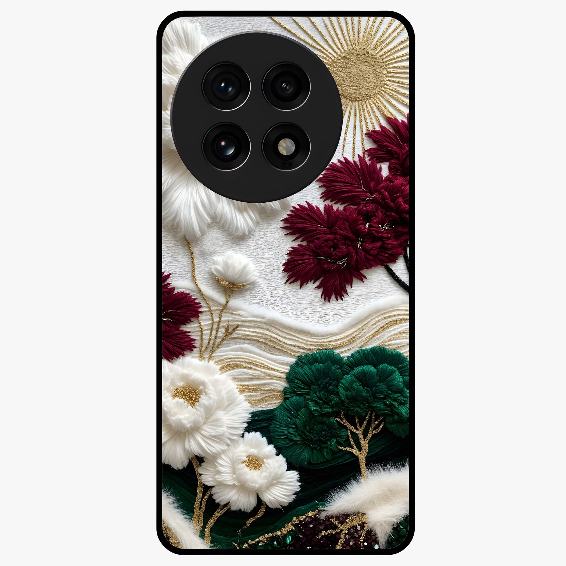 Radiant Bloom Elegance Glass Case for 1+13R elegant front view featuring luminous floral artwork