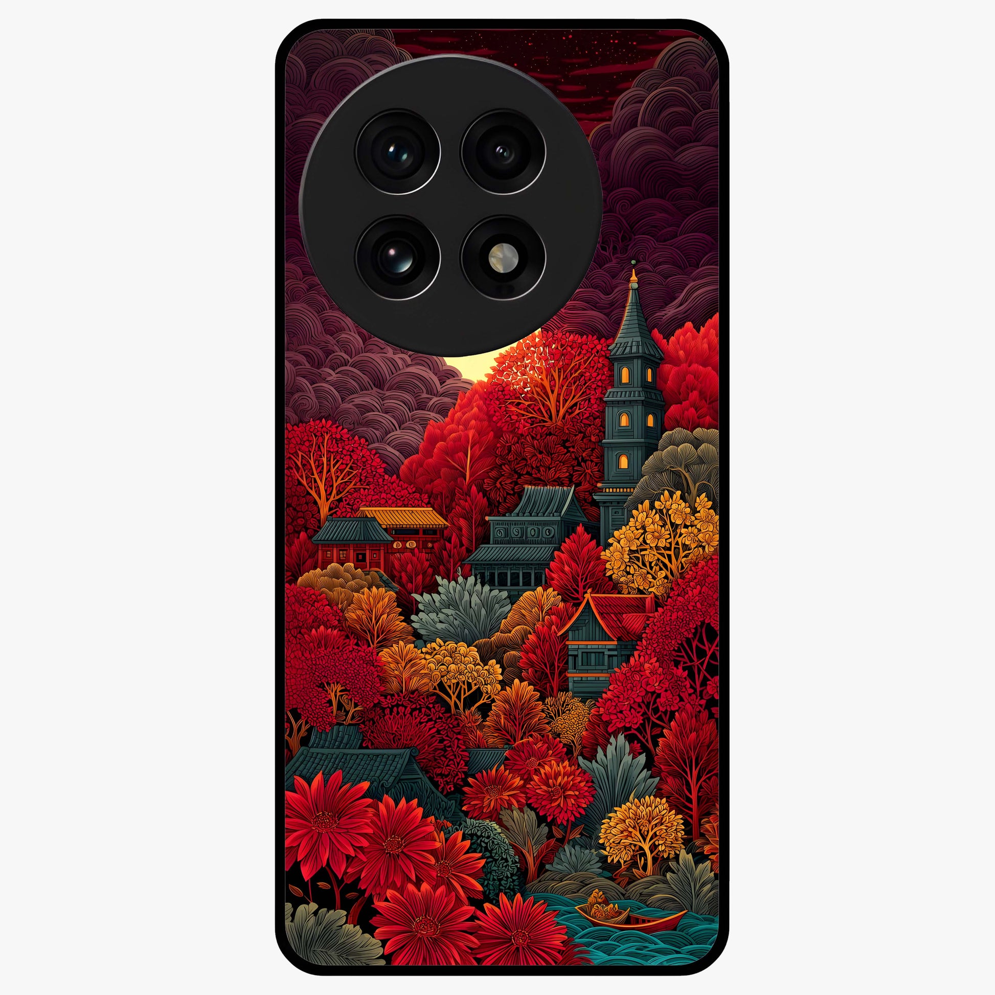 Red Scenery Hot Glass Case for 1+13R dramatic front view featuring bold red landscape artwork