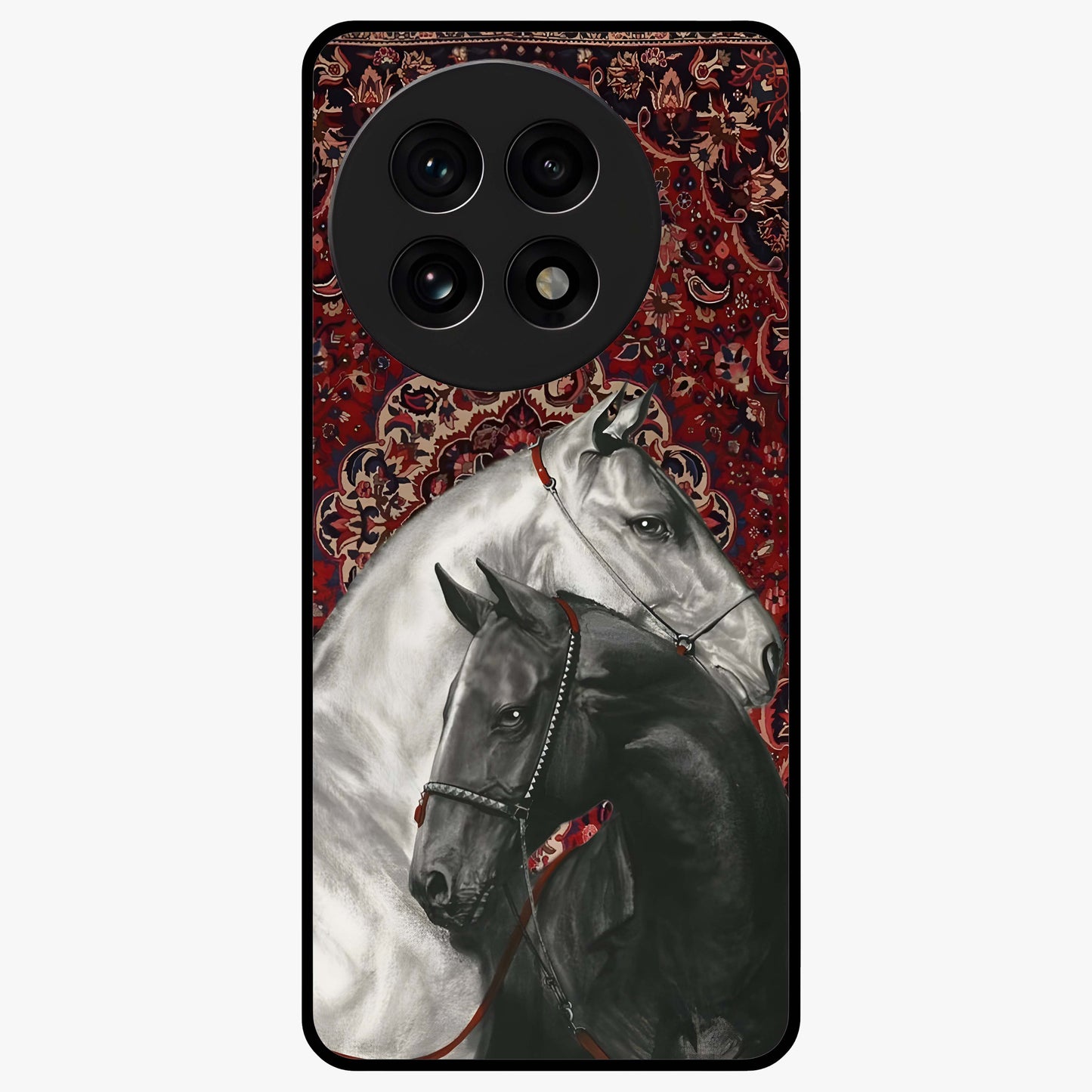 Regal Stallion Tapestry Glass Case for 1+13R powerful front view featuring majestic horse artwork with tapestry style detailing