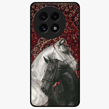 Regal Stallion Tapestry Glass Case for 1+13R powerful front view featuring majestic horse artwork with tapestry style detailing