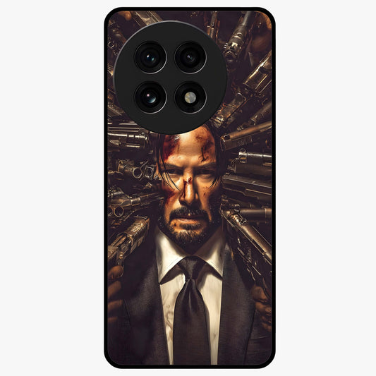 Relentless Shadow Assassin Glass Case for 1+13R intense front view featuring dark warrior inspired artwork