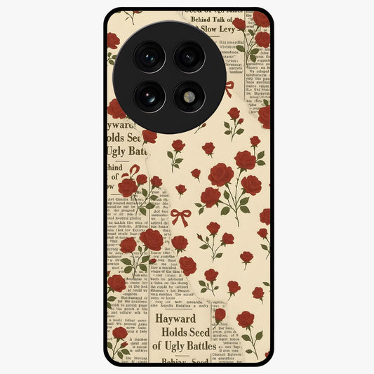 Retro Rose Journal Glass Case for 1+13R elegant front view featuring vintage rose artwork with journal aesthetic