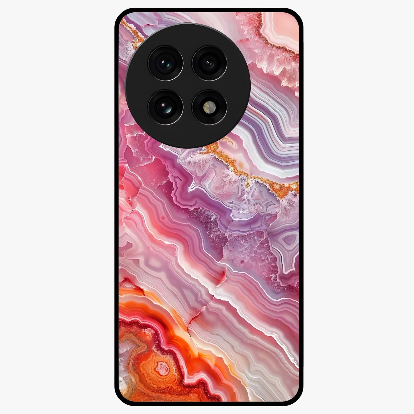 Rose Quartz Marble Glass Case for 1+13R elegant front view featuring soft pink marble texture artwork