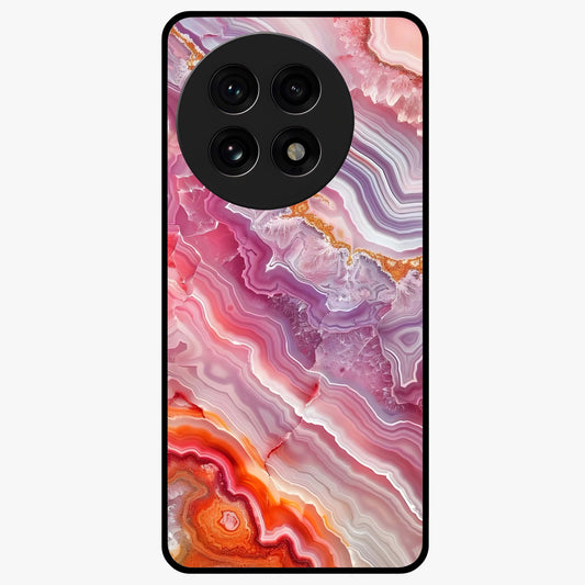 Rose Quartz Marble Glass Case for 1+13R elegant front view featuring soft pink marble texture artwork