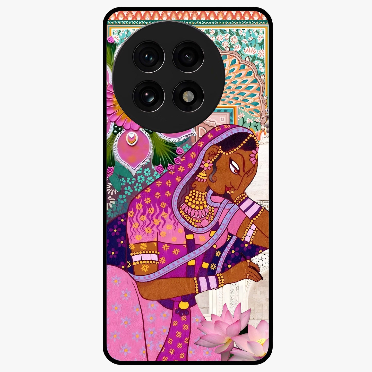 Royal Lotus Muse Glass Case for 1+13R graceful front view featuring lotus artwork with regal detailing