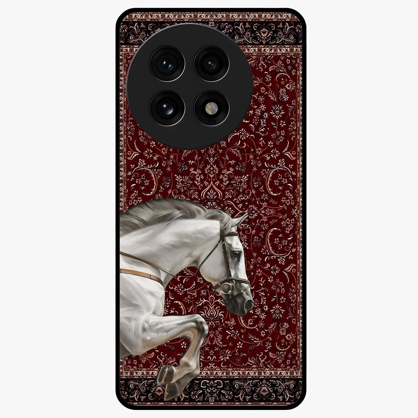 Royal Rider Tapestry Glass Case for 1+13R majestic front view featuring rider artwork in tapestry style