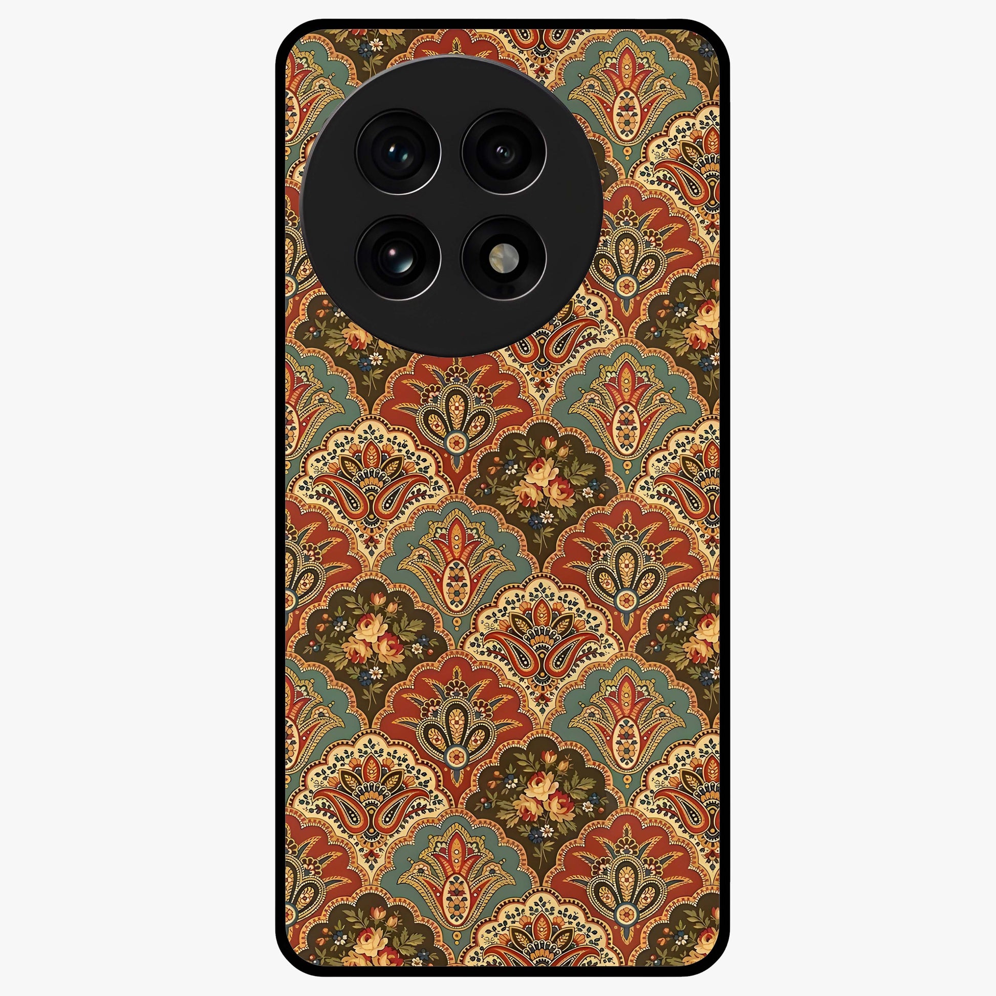 Royal Threadwork Glass Case for 1+13R elegant front view featuring embroidered threadwork inspired artwork