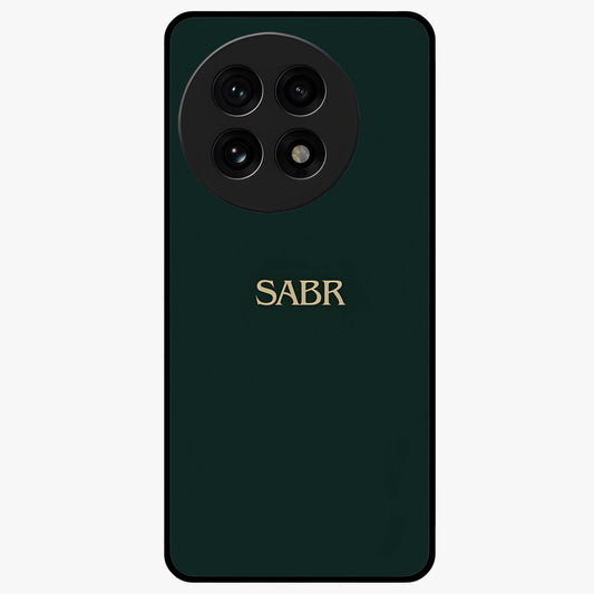 Sabr Minimal Patience Glass Case for 1+13R clean front view featuring minimalist typography artwork