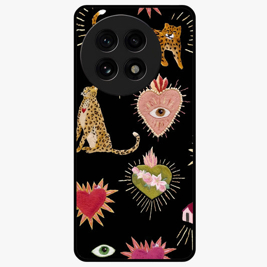 Sacred Jungle Heart Glass Case for 1+13R vibrant front view featuring jungle inspired artwork with symbolic heart accents