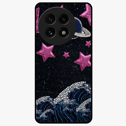 Saturn Pink Storm Glass Case for 1+13R bold front view featuring cosmic Saturn artwork in vibrant pink tones