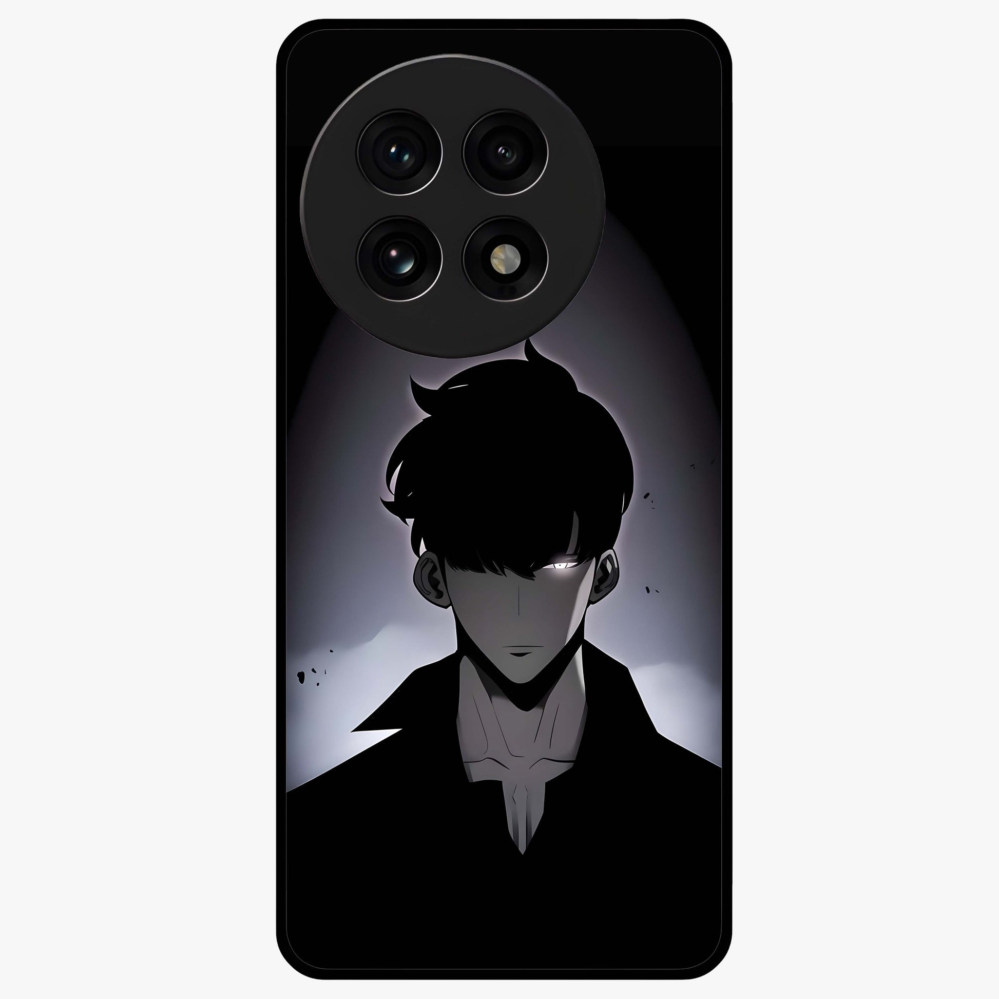 Silent Shadow Awakening Glass Case for 1+13R intense front view featuring dark warrior inspired artwork