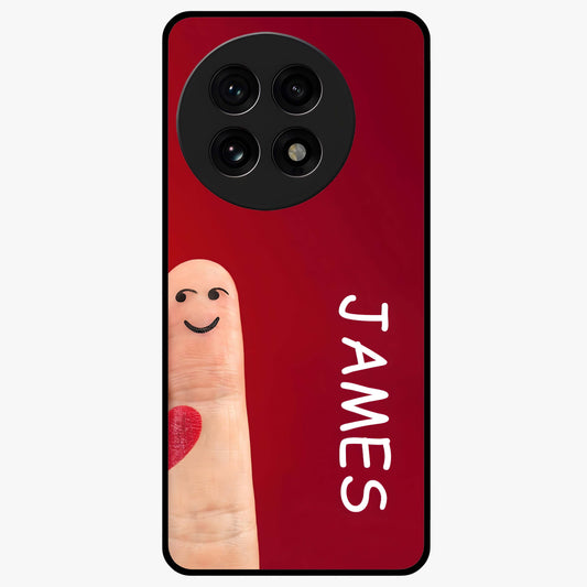 Smiling Heart Bond Glass Case for 1+13R cute front view featuring playful heart themed artwork