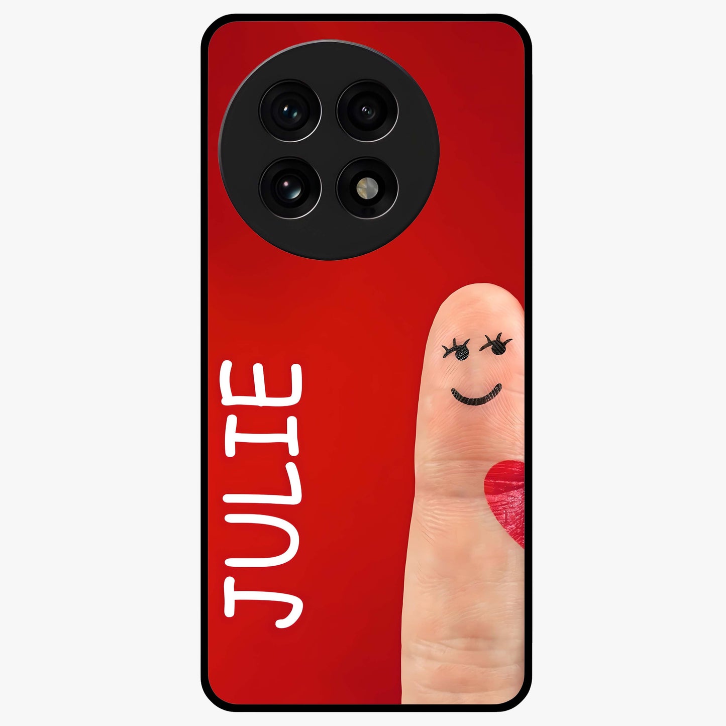 Smiling Love Sign Glass Case for 1+13R romantic front view featuring love sign inspired artwork