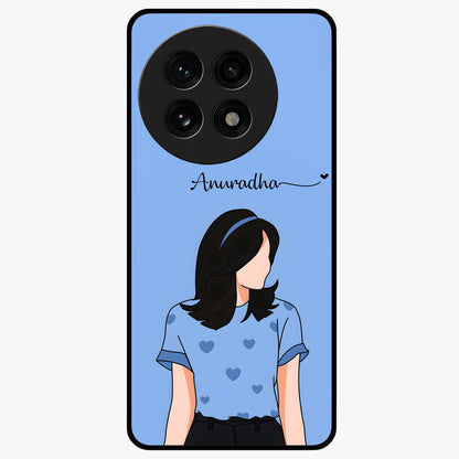 Soft Hearts Girl Glass Case for 1+13R cute front view featuring illustrated girl with soft heart accents