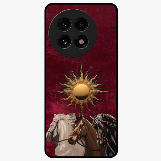 Solar Riders Glass Case for 1+13R dynamic front view featuring bold rider inspired artwork with solar tones