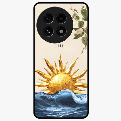 Solar Wave Bloom Glass Case for 1+13R vibrant front view featuring floral artwork blended with solar wave patterns