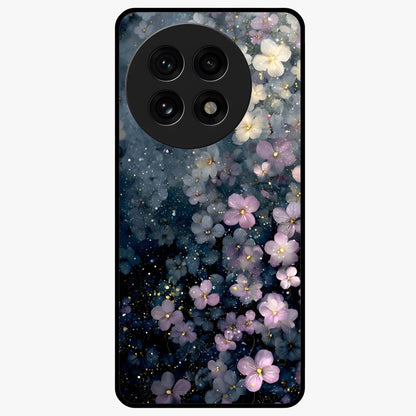 Starlit Blossom Dreams Glass Case for 1+13R dreamy front view featuring floral artwork under sparkling night sky