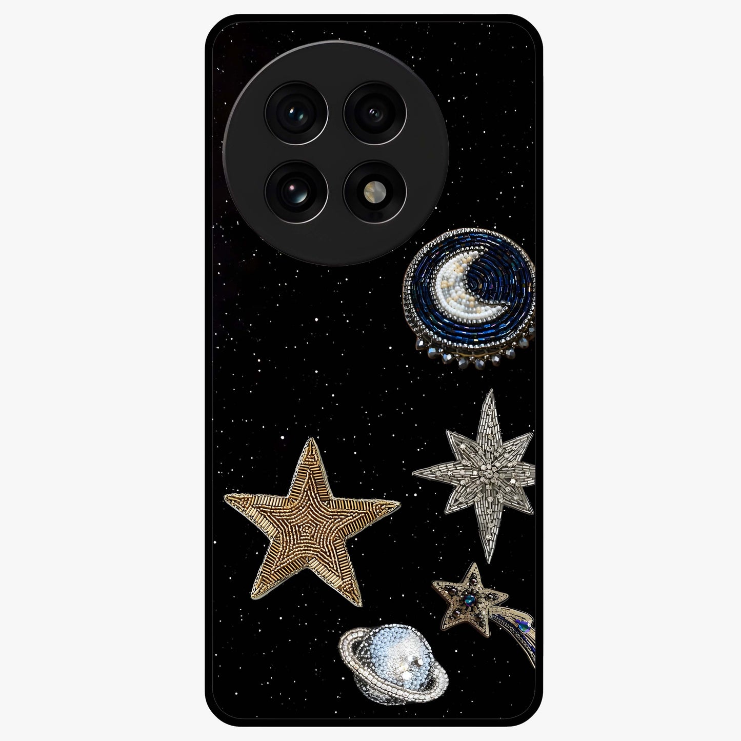 Starlit Cosmic Dreams Glass Case for 1+13R vibrant front view featuring galaxy inspired artistic artwork
