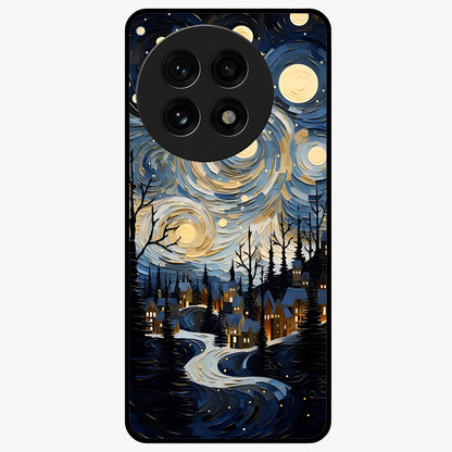 Starry Winter Town Glass Case for 1+13R scenic front view featuring snowy town artwork under sparkling night sky