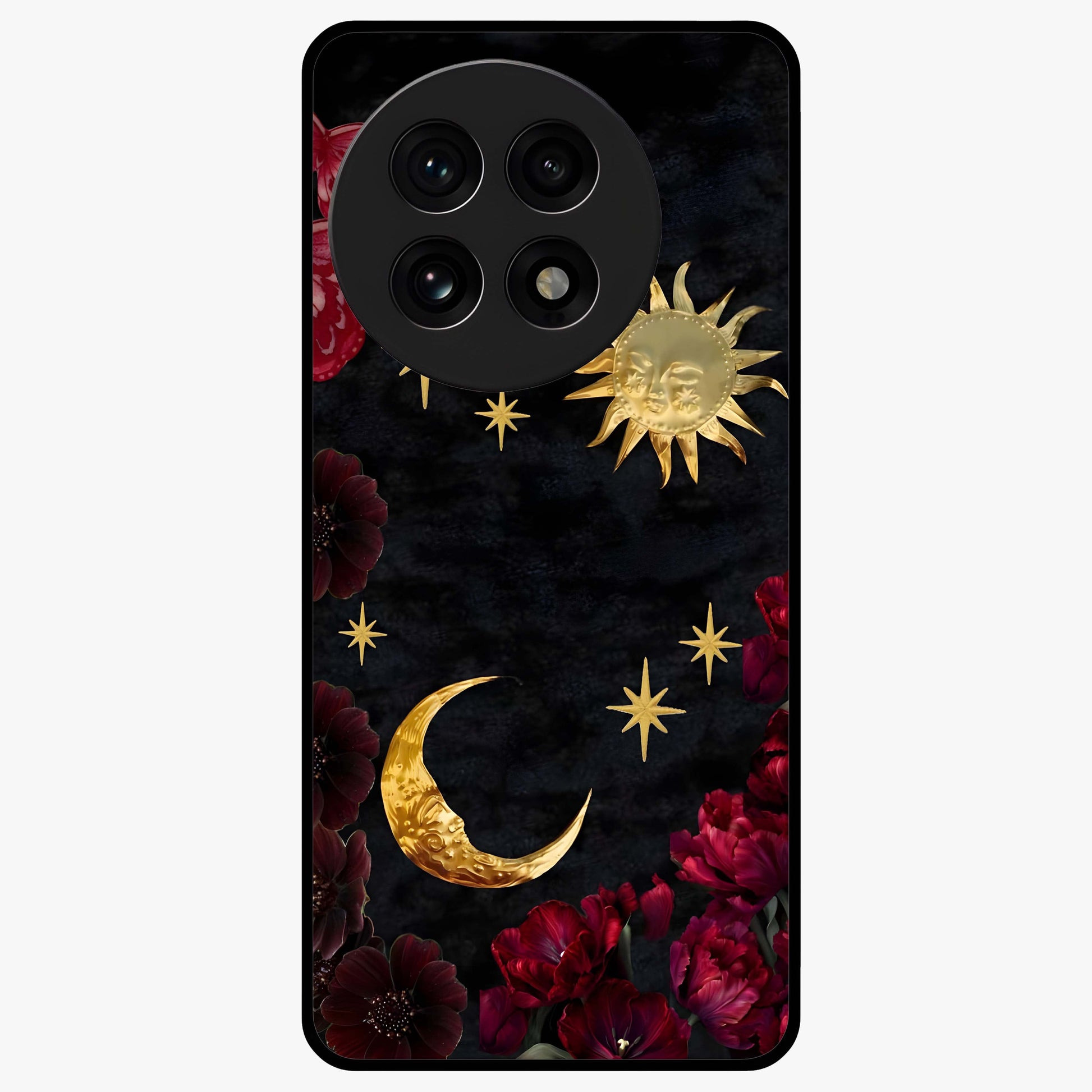 Sunflower Custom Name Glass Case for 1+13R bright front view featuring sunflower artwork with personalized name detail