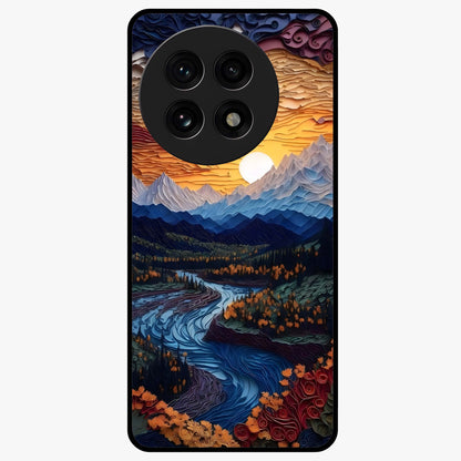 Sunrise River Dreams Glass Case for 1+13R scenic front view featuring river landscape under glowing sunrise sky