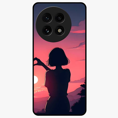 Sunset Silhouette Boy Glass Case for 1+13R artistic front view featuring boy silhouette against warm sunset backdrop