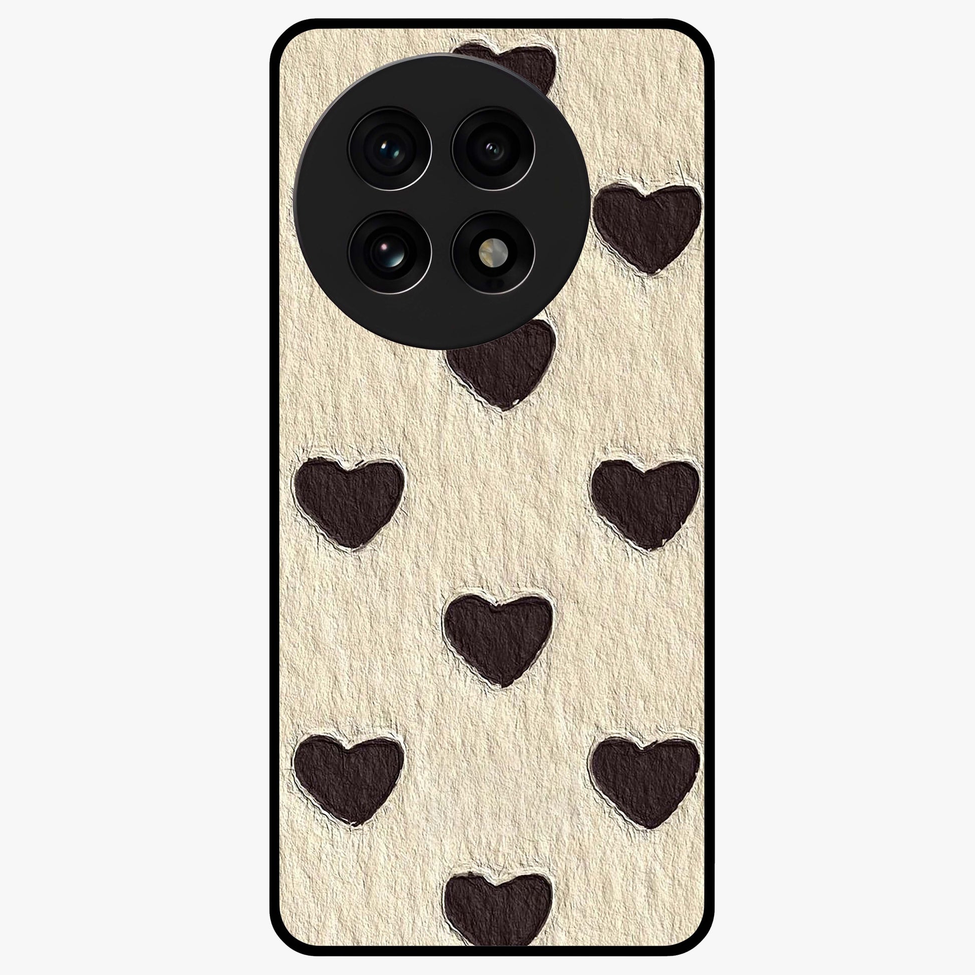 Textured Love Pattern Glass Case for 1+13R romantic front view featuring heart themed textured artwork