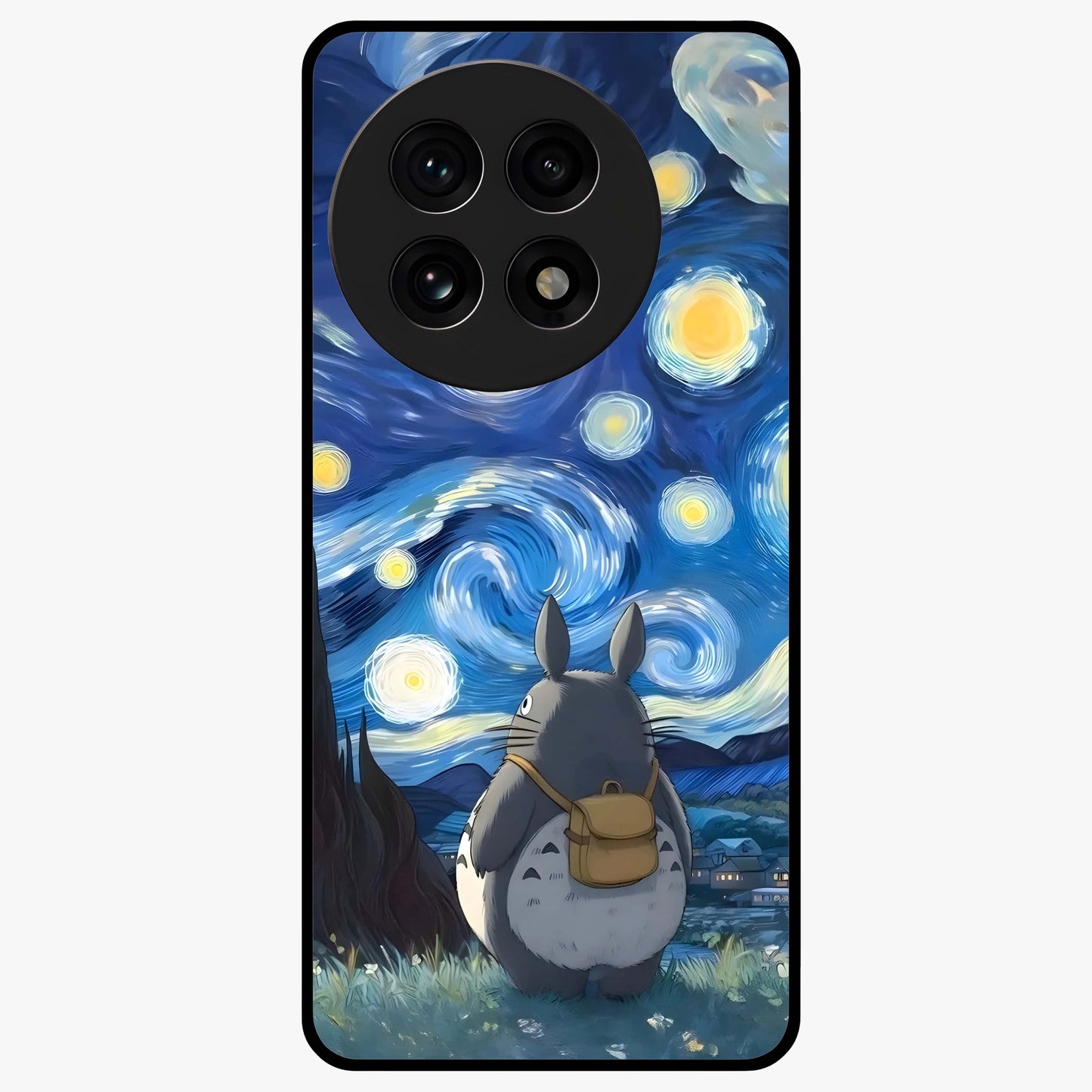 Totoro in Van Gogh Art Glass Case for 1+13R artistic front view featuring whimsical character artwork in painterly style