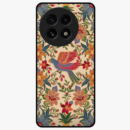 Tropical Folk Art Bird Glass Case for 1+13R artistic front view featuring colorful bird artwork in folk style