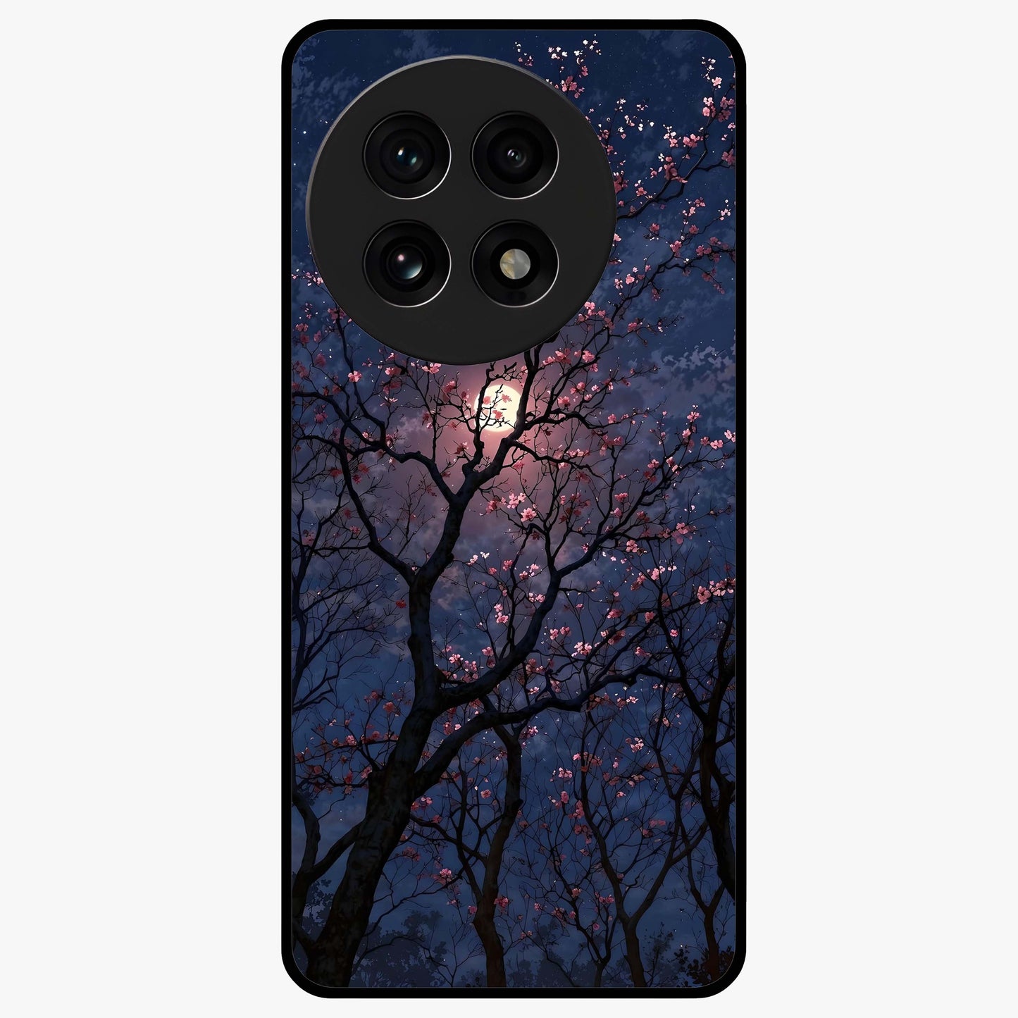 Twilight Sakura Serenade Glass Case for 1+13R elegant front view featuring cherry blossom artwork under twilight sky