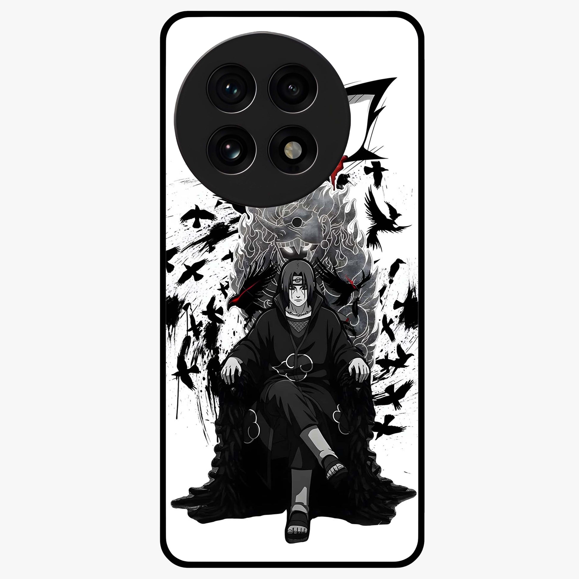 Uchiha Shadow Throne Glass Case for 1+13R intense front view featuring dark anime inspired throne artwork