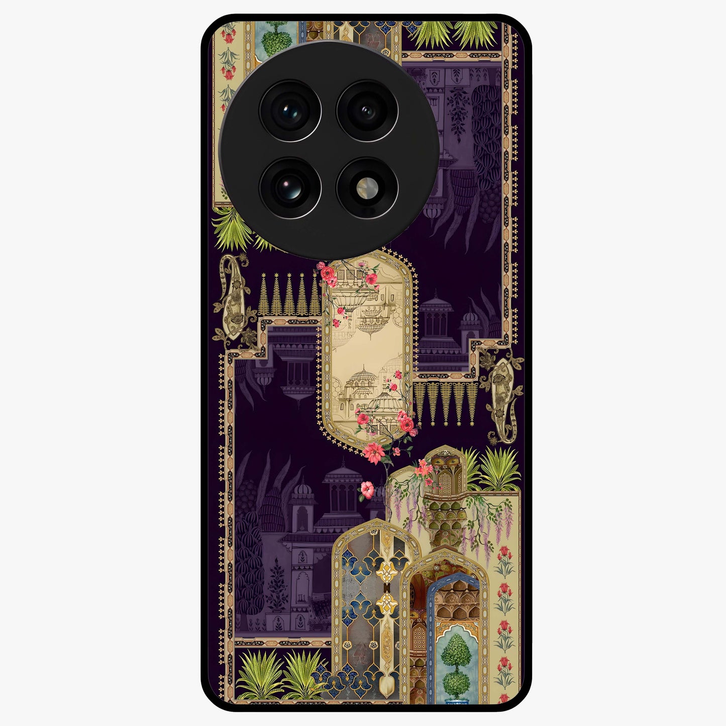 Velvet Mughal Art Glass Case for 1+13R luxurious front view featuring intricate Mughal inspired artwork