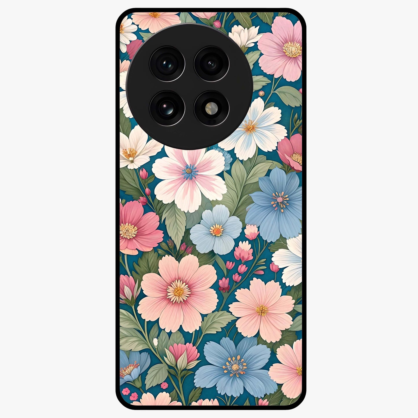 Vintage Floral Charm Glass Case for 1+13R graceful front view featuring charming retro floral artwork