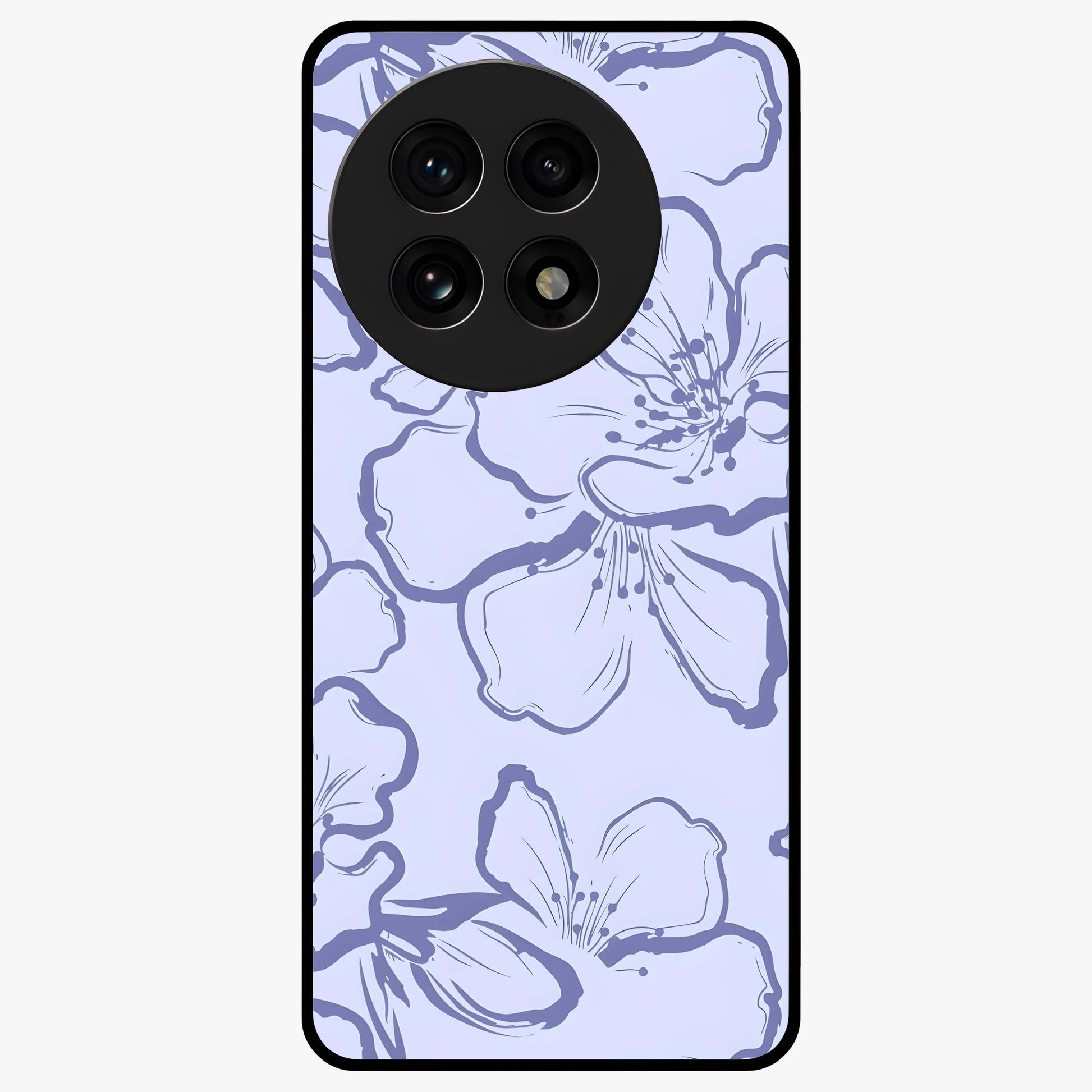 Violet Sketch Garden Glass Case for 1+13R artistic front view featuring floral sketch artwork in violet tones