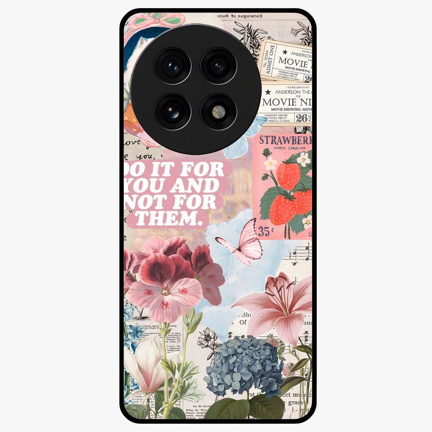 Whimsical Vintage Aesthetic Glass Case for 1+13R charming front view featuring dreamy retro inspired artwork