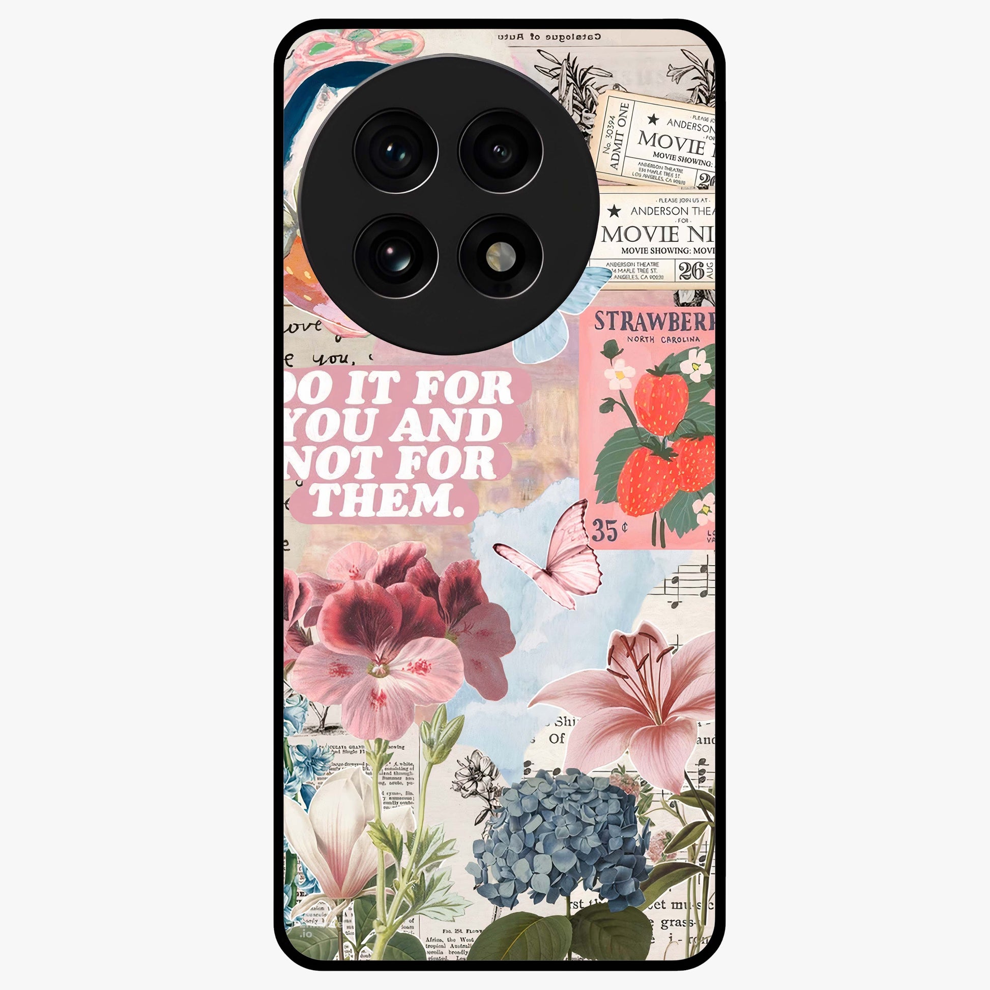 Whimsical Vintage Aesthetic Glass Case for 1+13R charming front view featuring dreamy retro inspired artwork