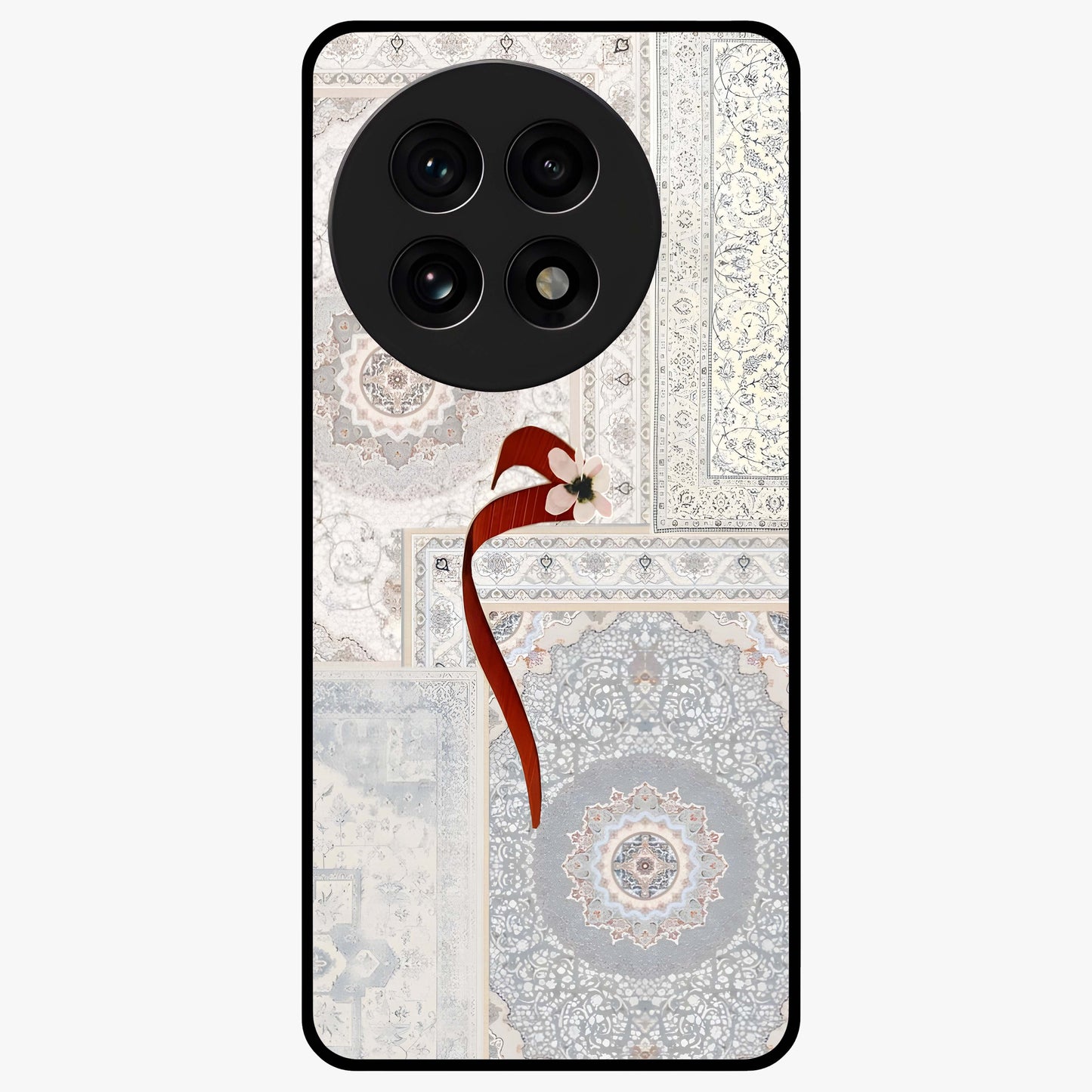 White Aesthetic Bow Glass Case for 1+13R clean front view featuring minimal bow artwork in soft white tones