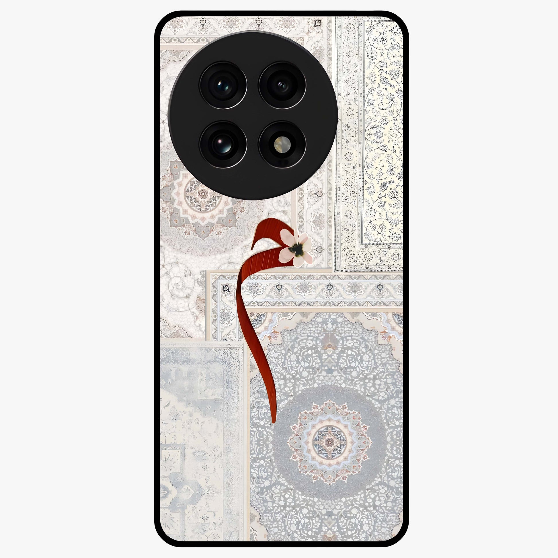 White Aesthetic Bow Glass Case for 1+13R clean front view featuring minimal bow artwork in soft white tones