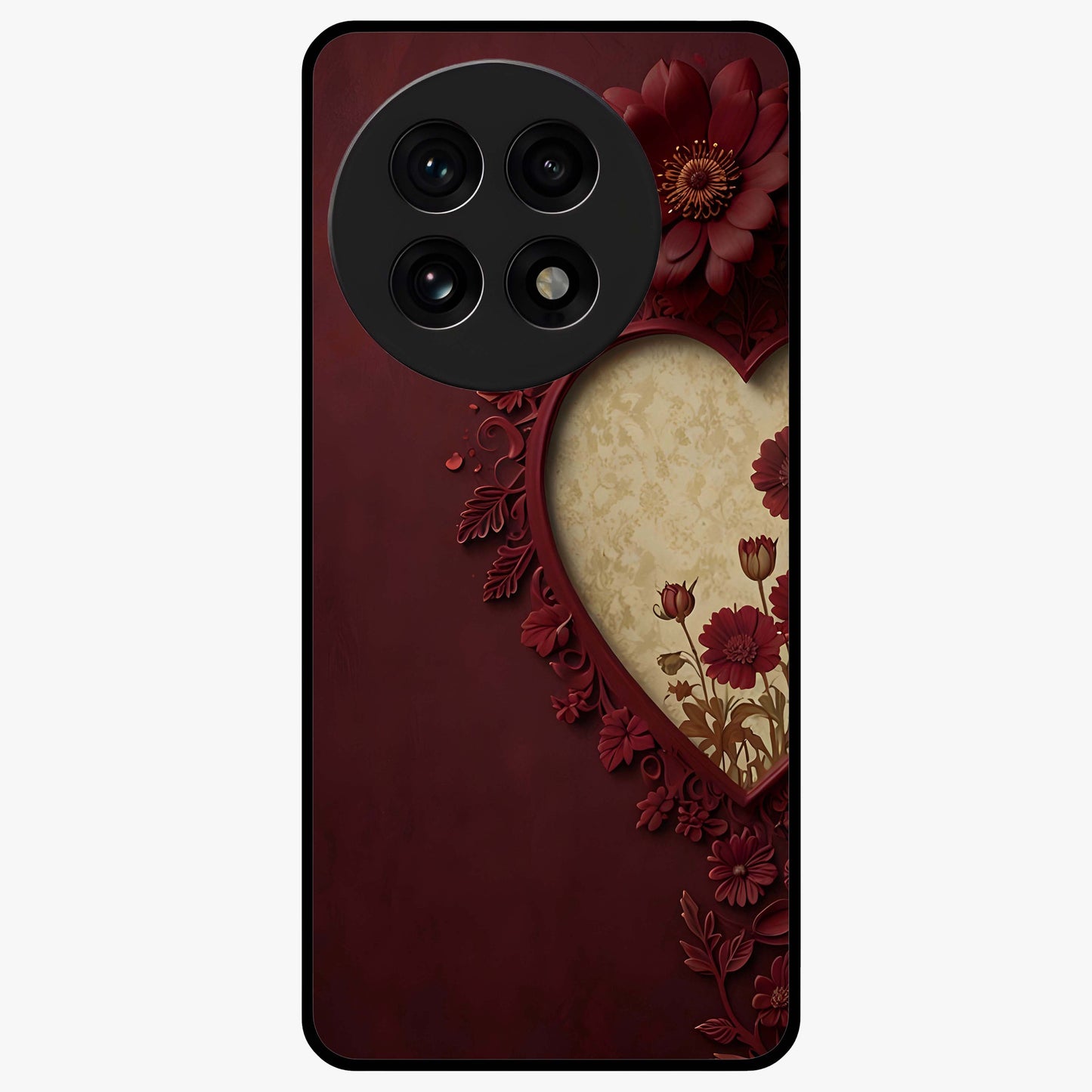 Wine Heart Vintage Art Glass Case for 1+13R romantic front view featuring heart shaped vintage wine inspired artwork