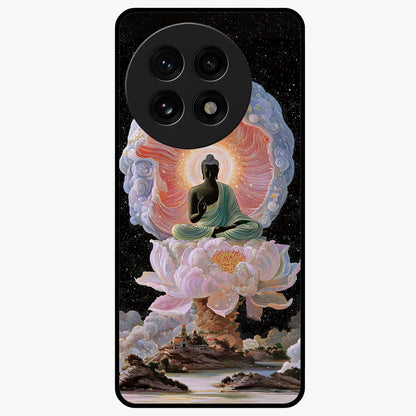 Zen Lotus Realm Glass Case for 1+13R peaceful front view featuring lotus artwork with calm spiritual tones