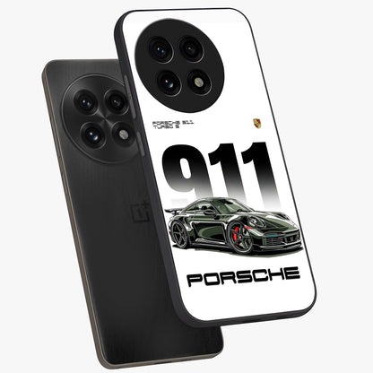 911 Turbo Dominance Glass Case for 1+13R premium angled mockup showcasing glossy glass finish and racing inspired design