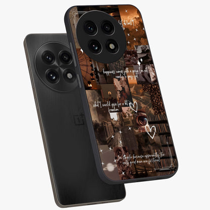 Bittersweet Aesthetic Chaos Glass Case for 1+13R angled mockup showcasing glossy finish and artistic chaotic design