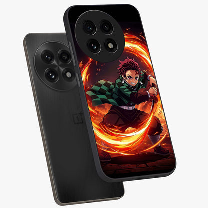 Blazing Sword Resolve Glass Case for 1+13R captured at a warm angle highlighting sharp fiery details, gloss, and edge clarity.