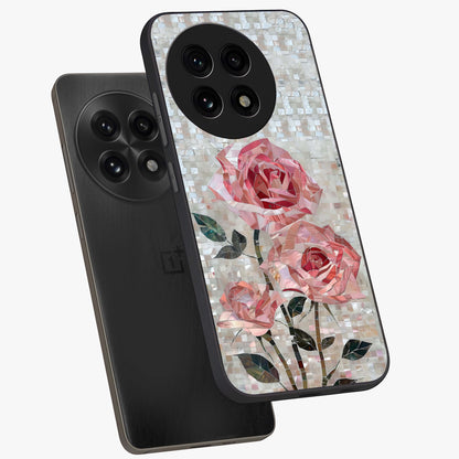 Blush Luxe Bloom Glass Case for 1+13R angled mockup showcasing glossy finish and premium bloom design