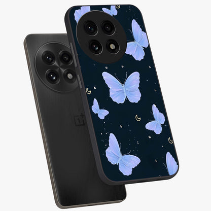 Butterfly With Stars Pattern Glass Case for 1+13R angled mockup showcasing glossy finish and celestial inspired design