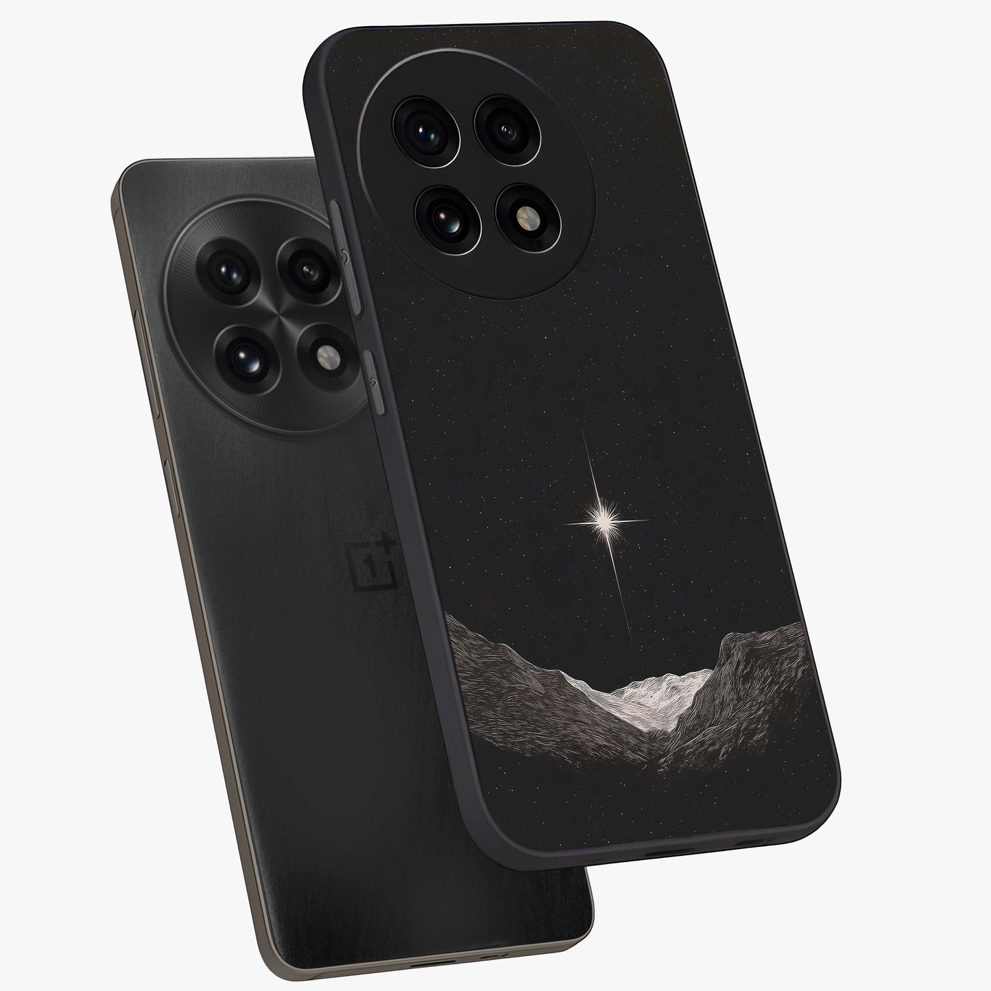 Cosmic Dream Night Glass Case for 1+13R angled mockup showcasing glossy finish and rich midnight gradients