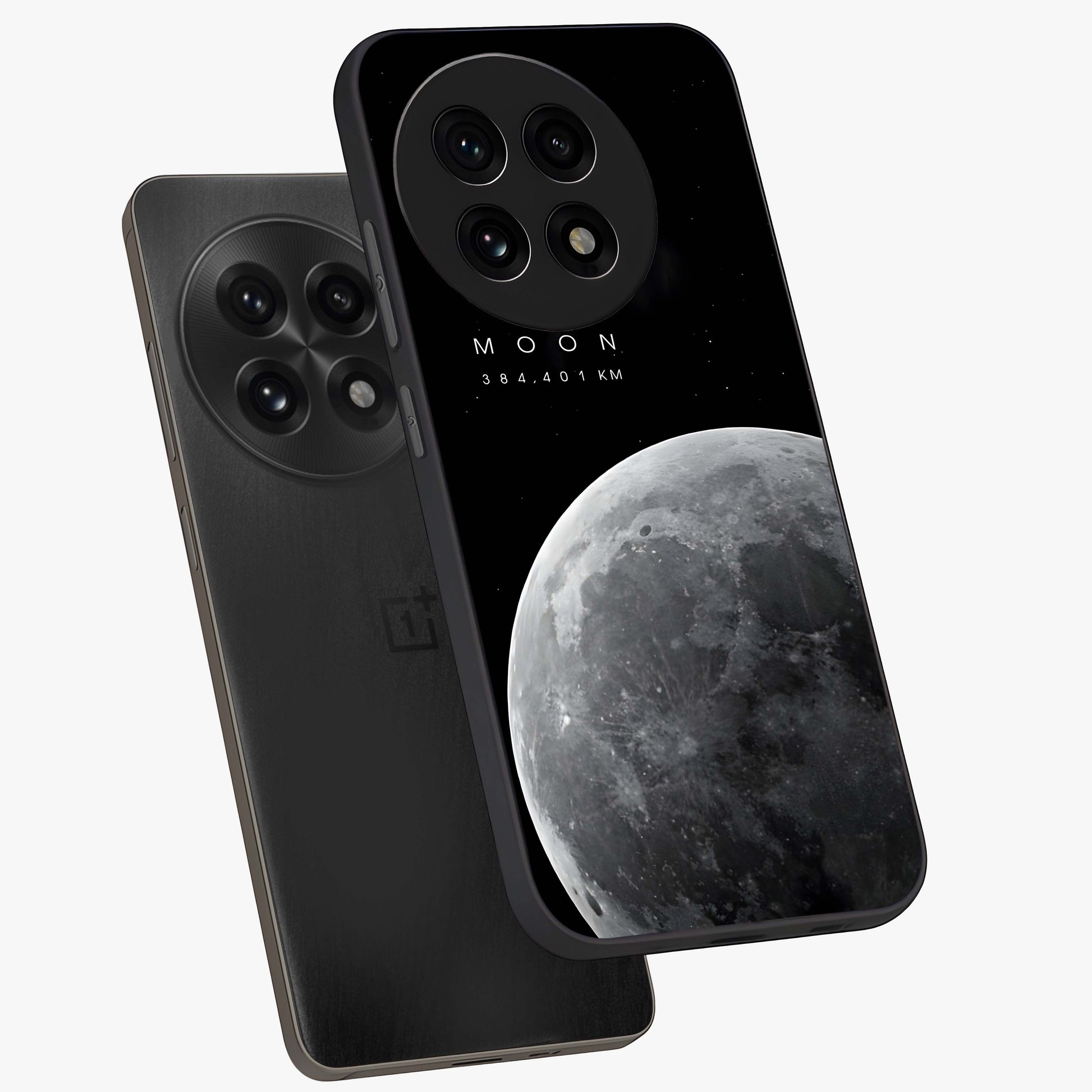 Cosmic Moon Glow Glass Case for 1+13R angled mockup showcasing glossy finish and luminous night design