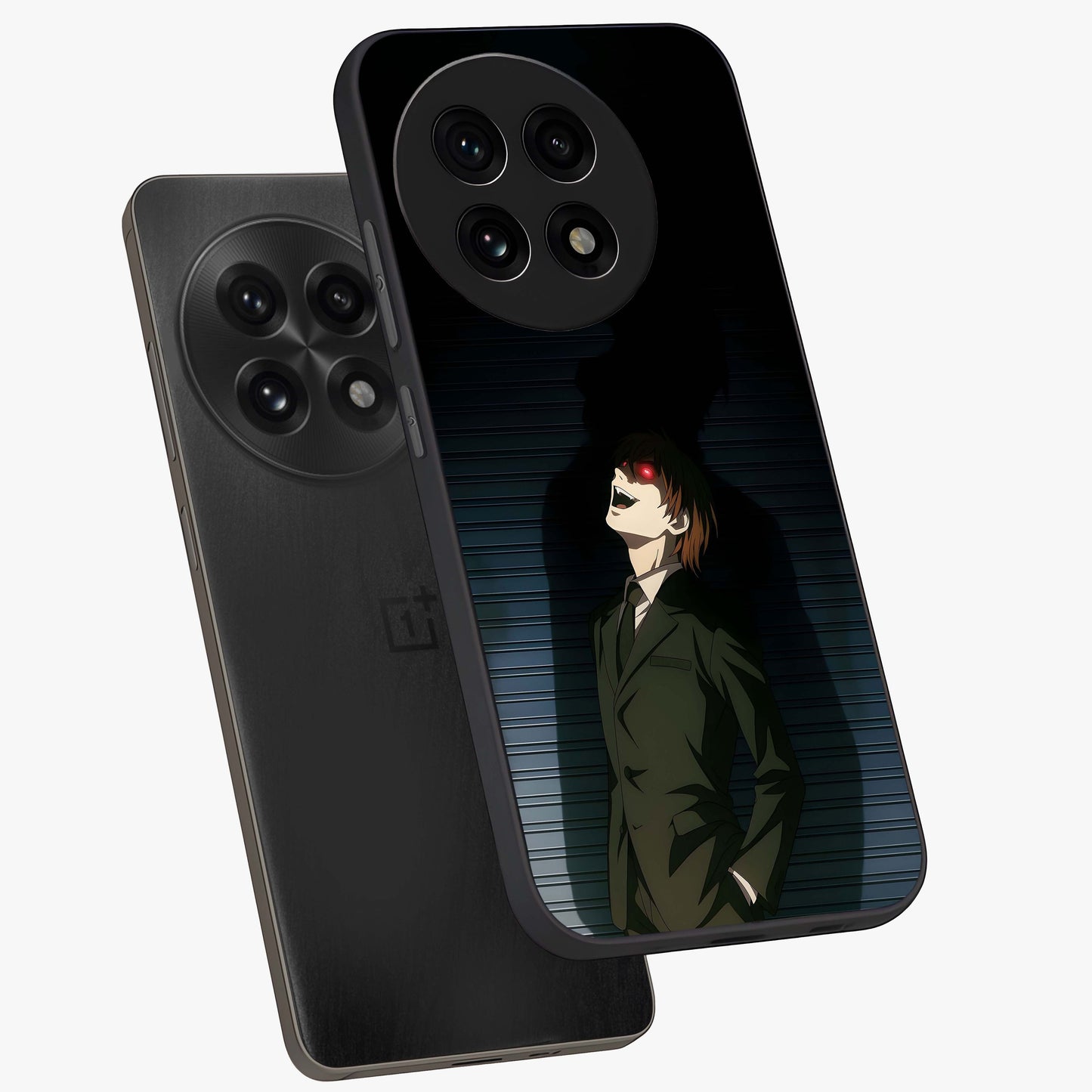 Crimson Shadow King Glass Case for 1+13R angled mockup showcasing glossy finish and dark royal aesthetic