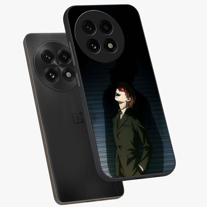 Crimson Shadow King Glass Case for 1+13R angled mockup showcasing glossy finish and dark royal aesthetic