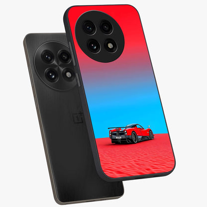 Crimson Speed Mirage Glass Case for 1+13R angled mockup showcasing glossy finish and dynamic speed detailing